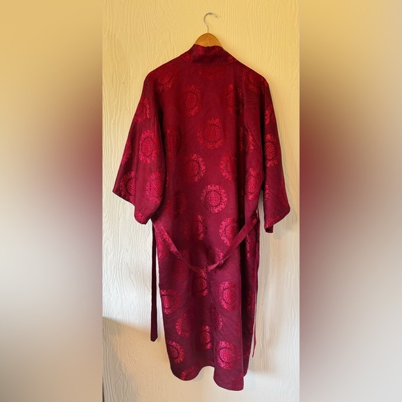 Vintage Authentic Silk Burgundy Maroon Wine Red Kimono Robe Duster Jacket - Picture 8 of 13